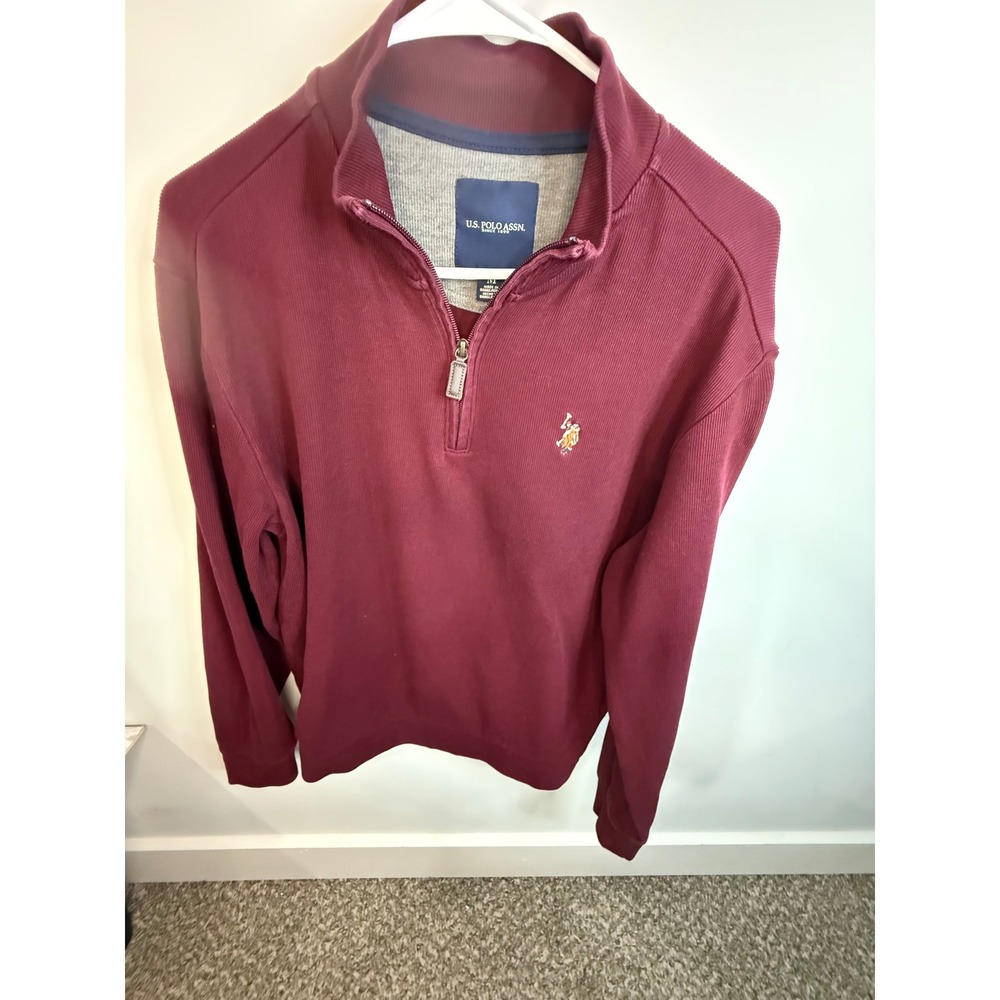 U.S. Polo Assn. Mens Burgundy Quarter Zip Pullover Long Sleeve Casual MD